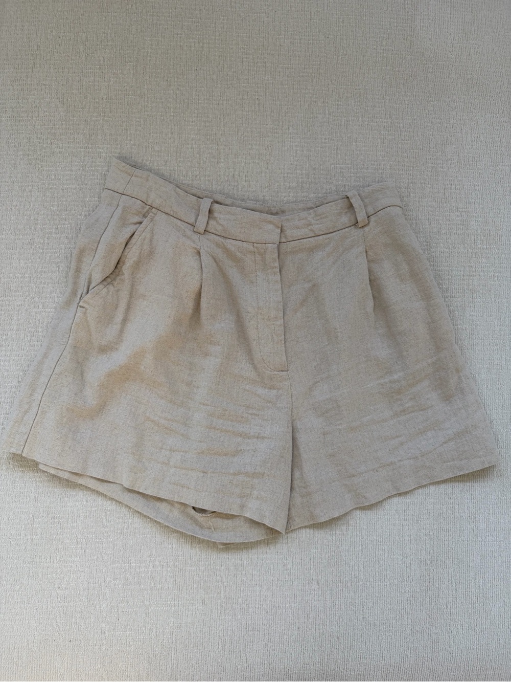 Zara Beige Linen Blend Tailored Shorts